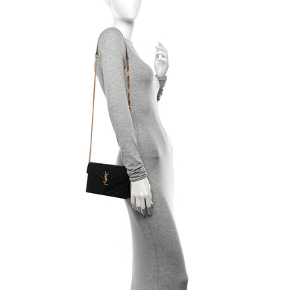 Saint Laurent Grain De Poudre Matelasse Chevron Monogram Envelope Chain Wallet Black 2 of 12