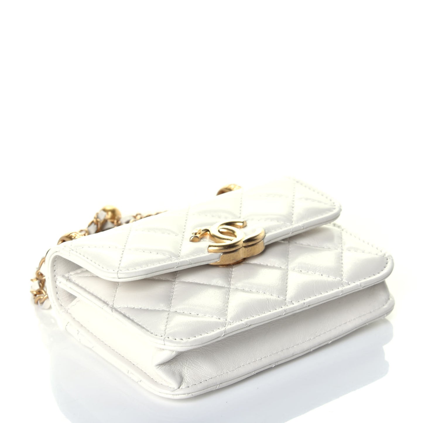 Calfskin Quilted Perfect Fit Coin Purse With Chain White