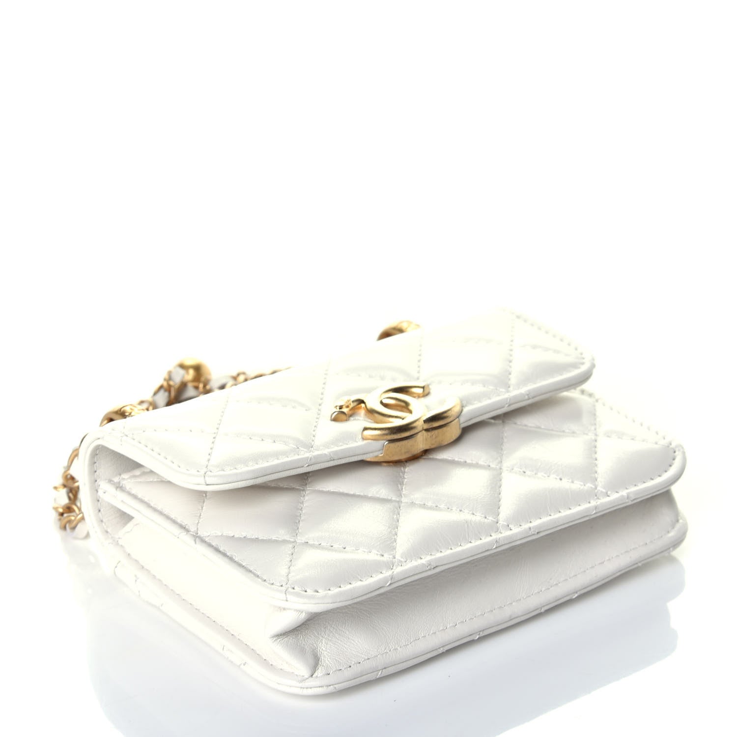 Chanel Calfskin Quilted Perfect Fit Coin Purse With Chain White 4 of 10