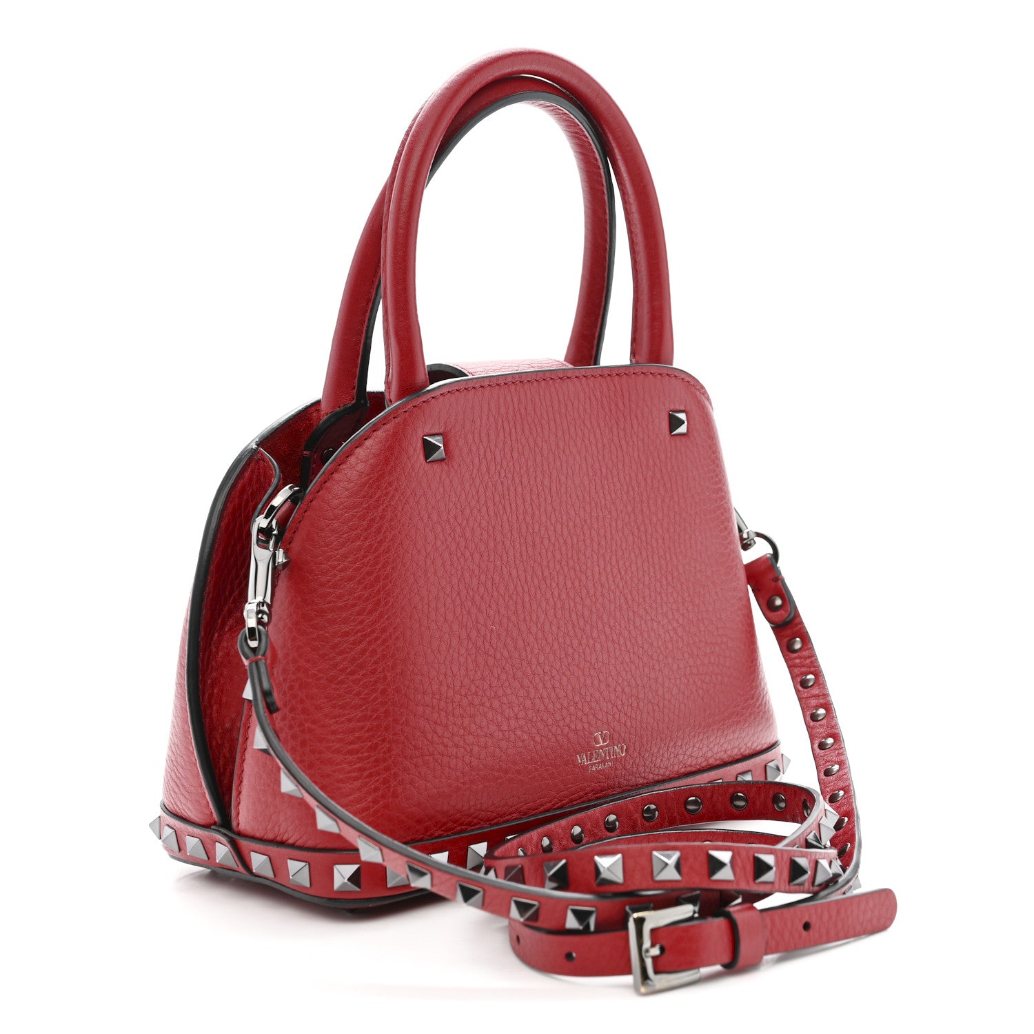 Valentino Garavani Grainy Calfskin Small Rockstud Double Top Handle Bag Rosso Valentino 3 of 16