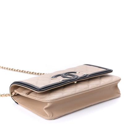Chanel Caviar Quilted CC Filigree Wallet On Chain WOC Beige Black 4 of 12