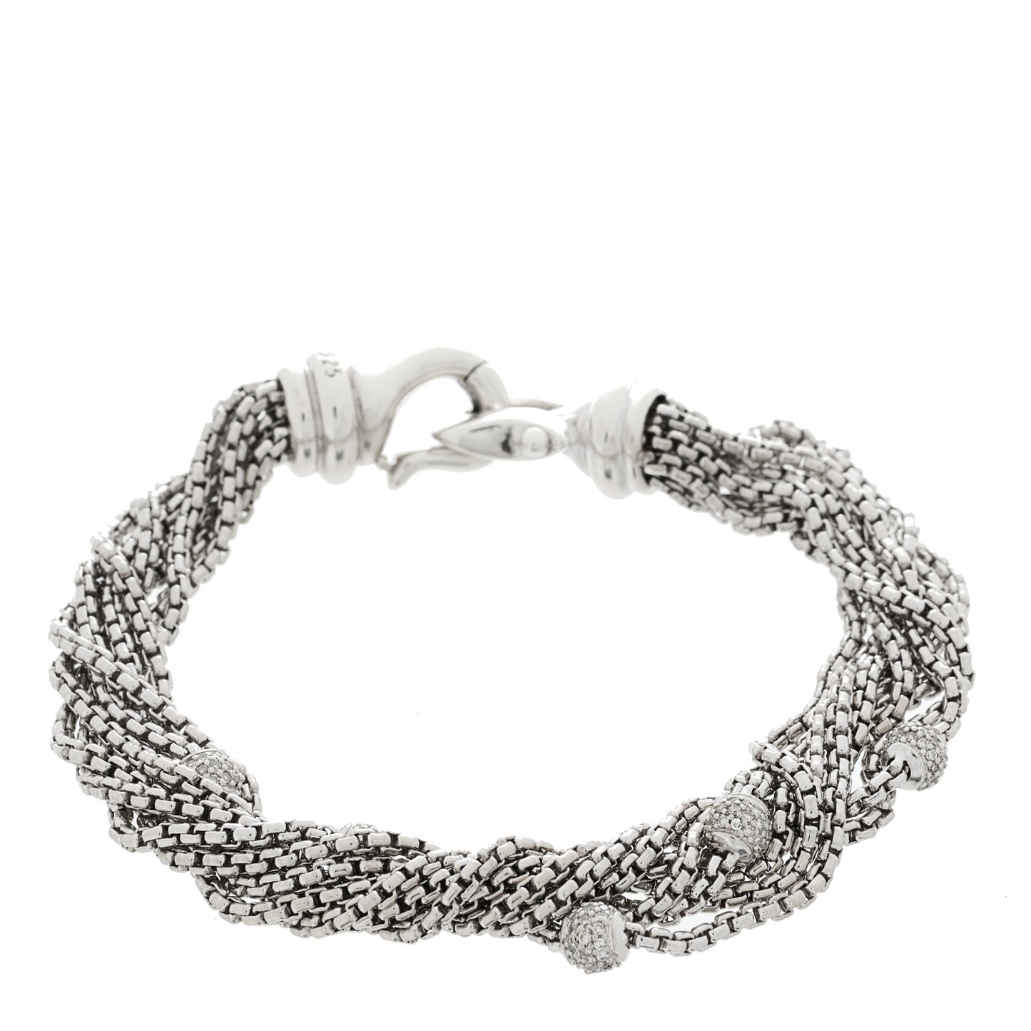 Sterling Silver Diamond Pave Bead Multi Strand Bracelet