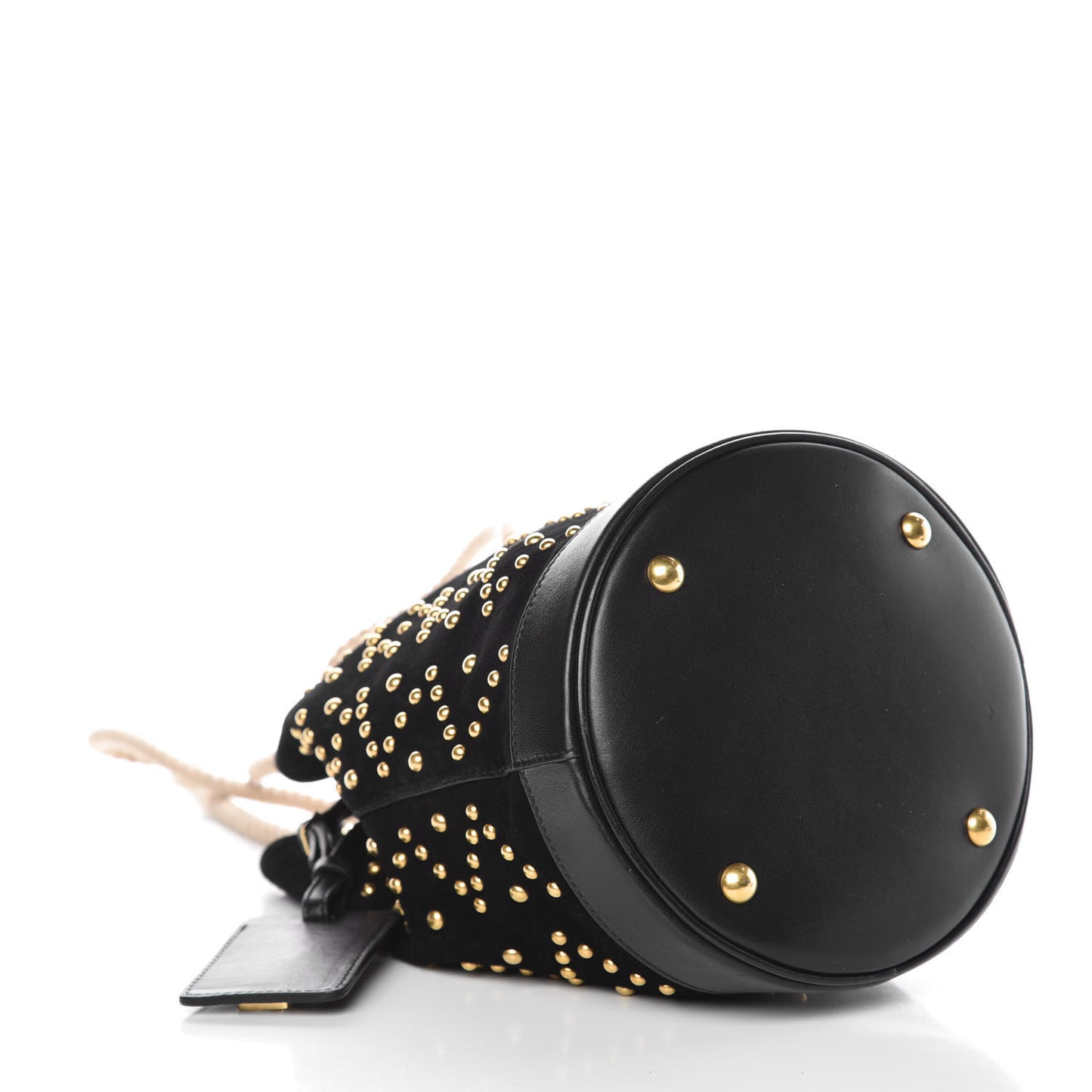 Suede Studded Small Seau Bucket Bag Black