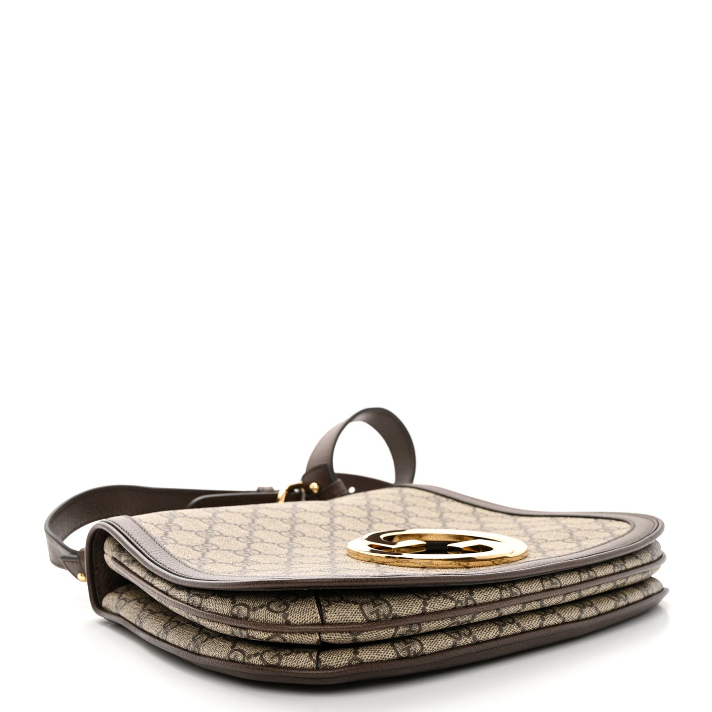 GG Supreme Monogram Textured Dollar Calfskin Web Medium Blondie Top Handle Shoulder Flap Bag Beige Ebony New Acero