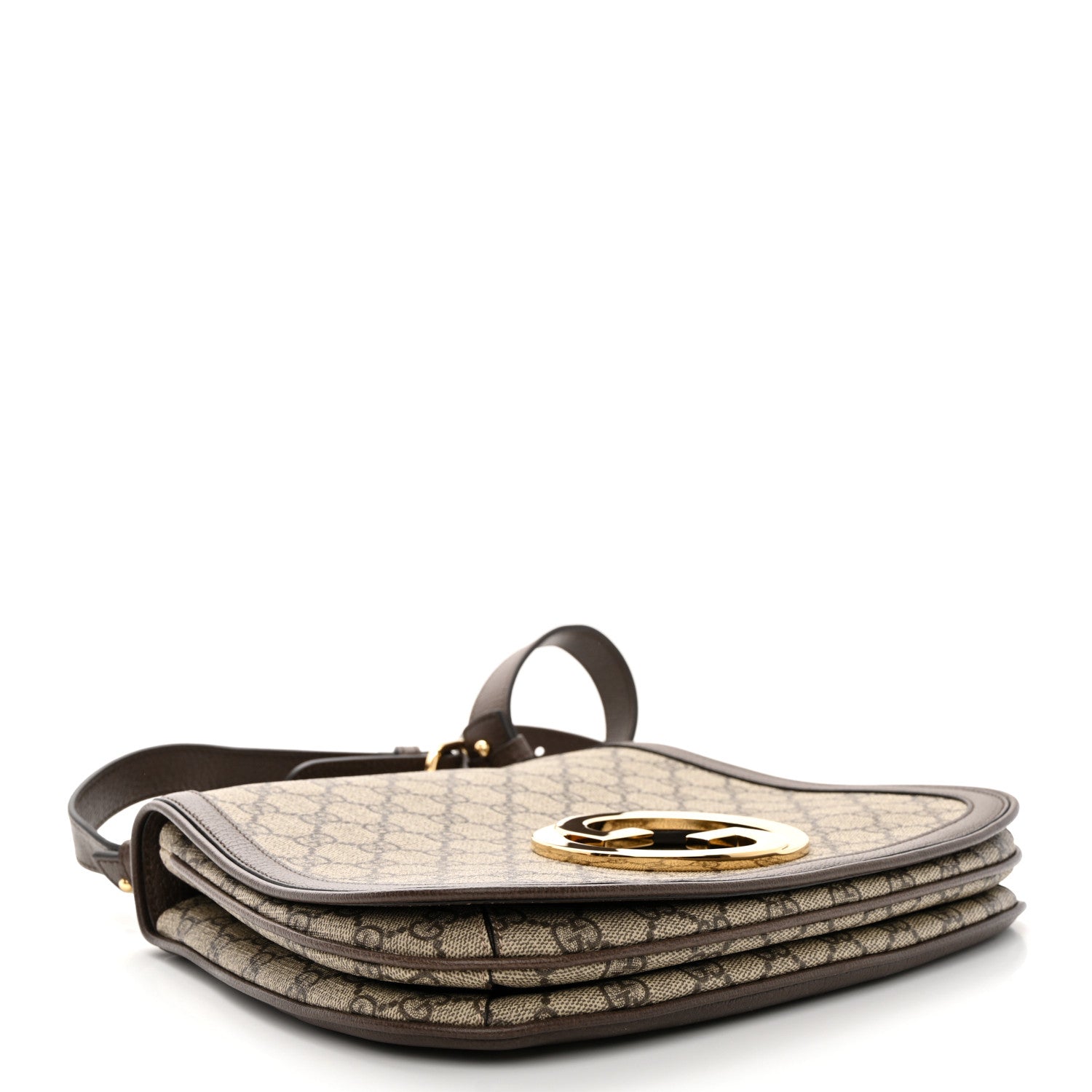 Gucci GG Supreme Monogram Textured Dollar Calfskin Web Medium Blondie Top Handle Shoulder Flap Bag Beige Ebony New Acero 4 of 11
