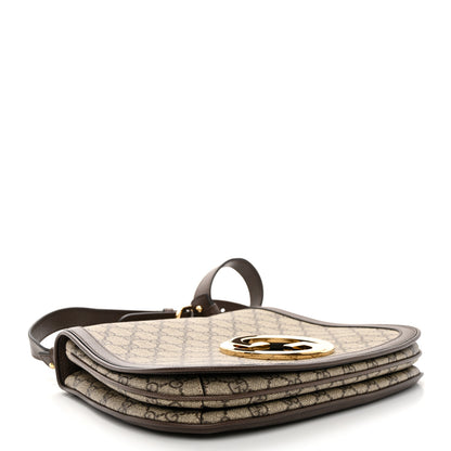 Gucci GG Supreme Monogram Textured Dollar Calfskin Web Medium Blondie Top Handle Shoulder Flap Bag Beige Ebony New Acero 4 of 11