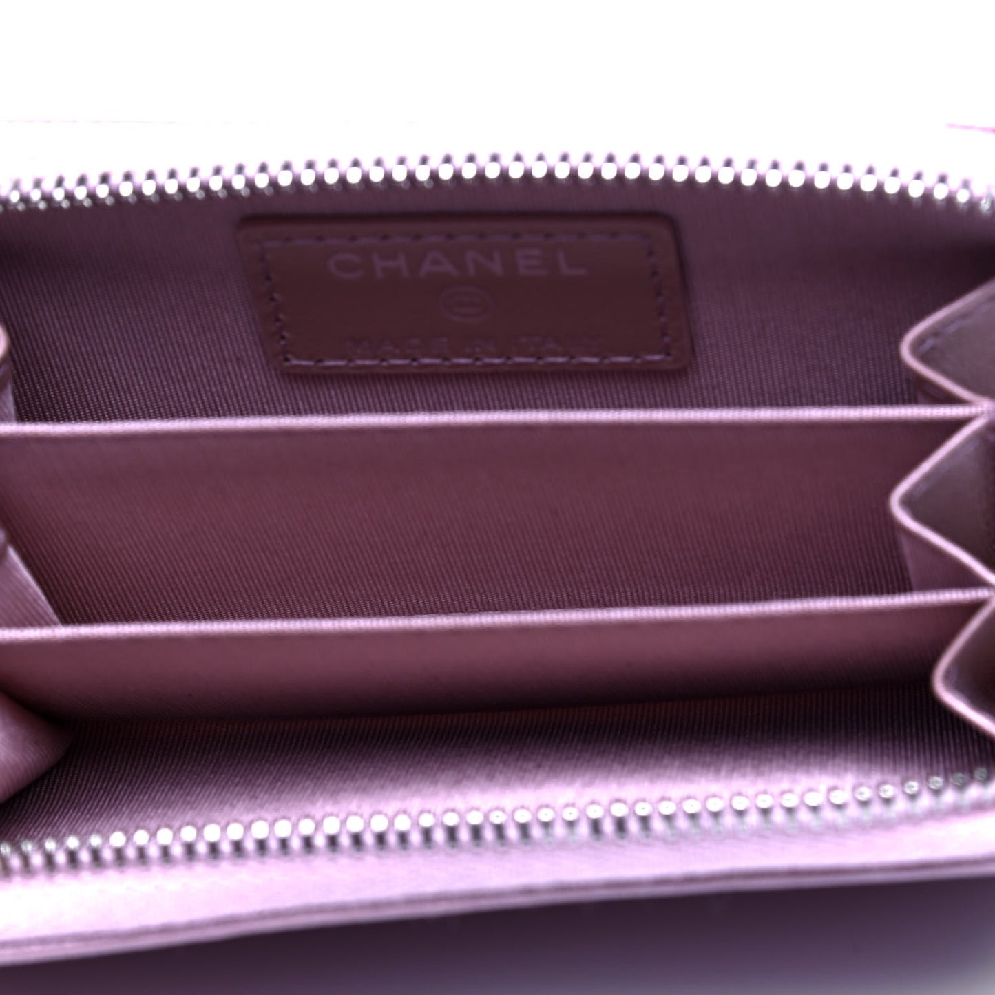 Goatskin Camellia Embossed Zip Coin Purse Light Pink