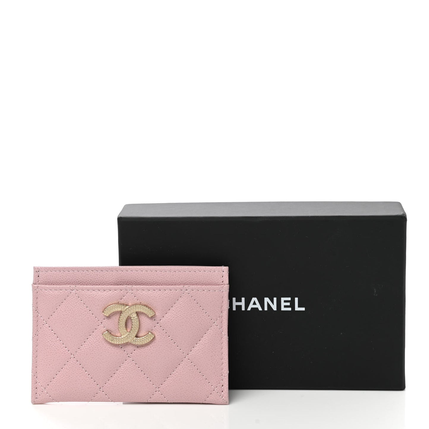 Caviar Quilted Studded CC Card Holder Light Pink