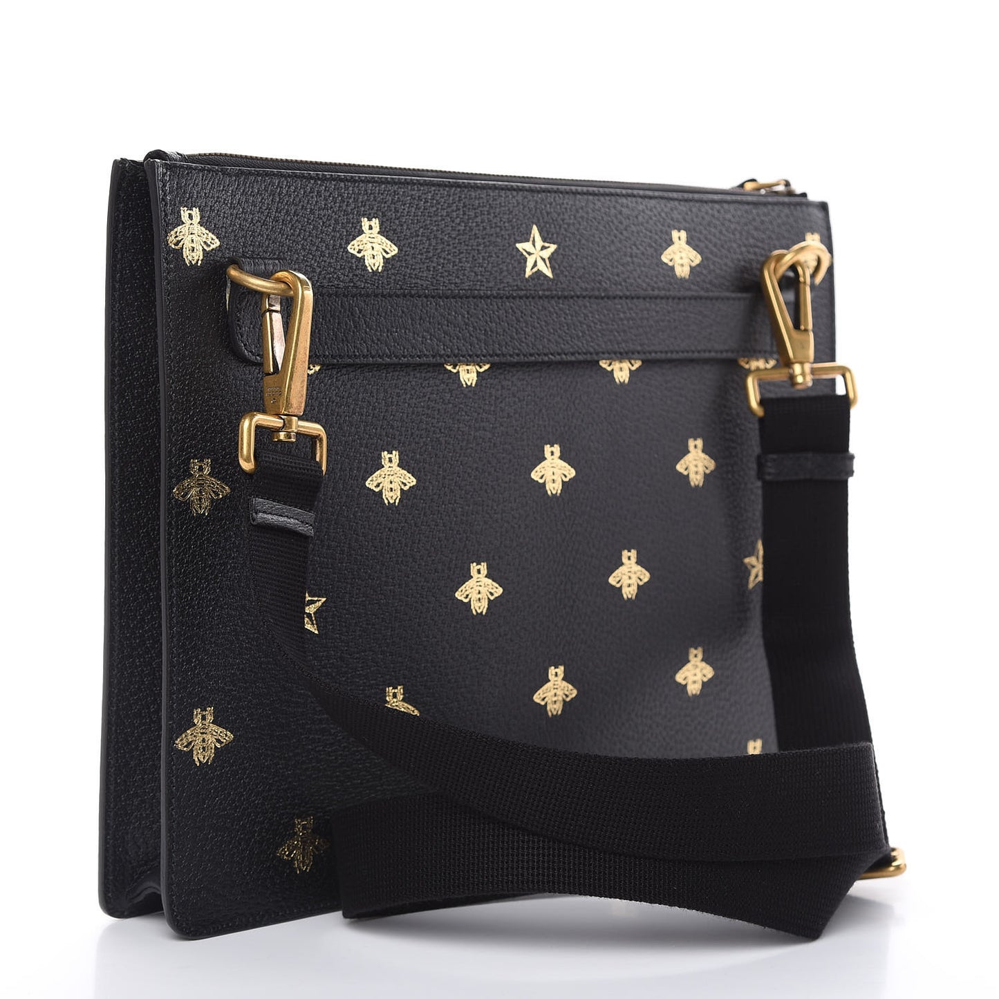 Grained Calfskin Bee Star Messenger Black