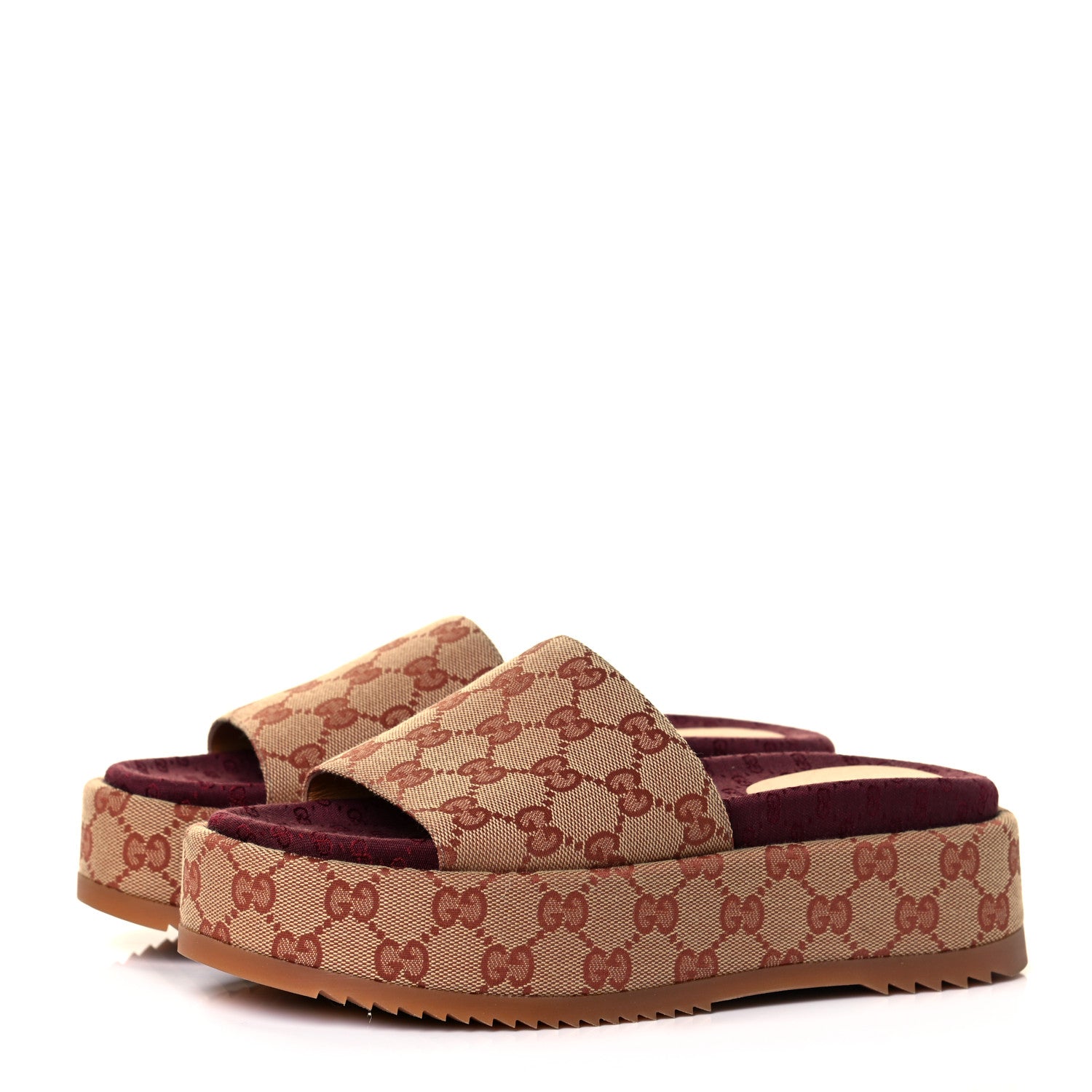 Gucci Canvas GG Monogram Angelina Platform Slide Sandals 37 Beige Ruggine 2 of 8