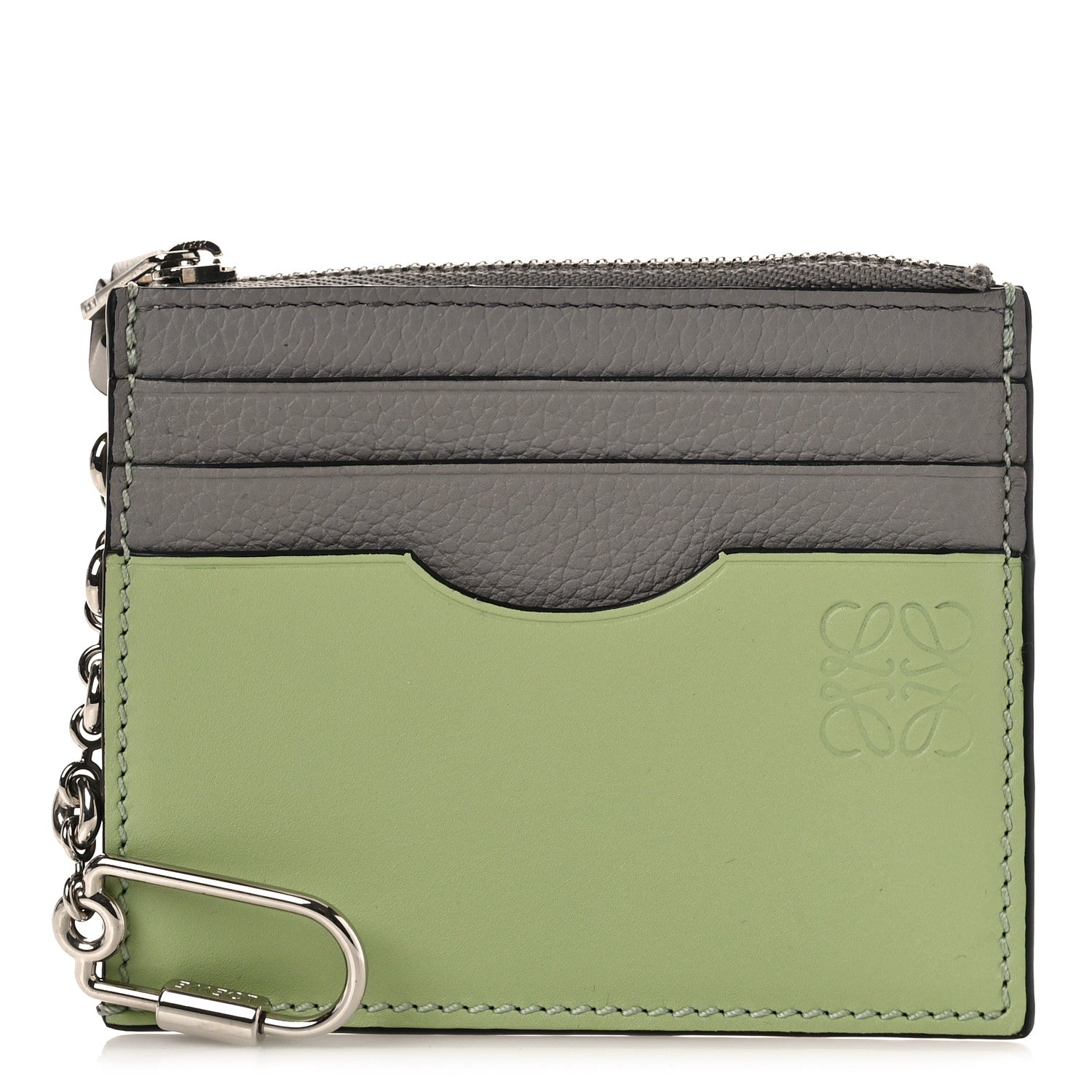 Loewe Soft Grained Calfskin Square Card Holder With Chain Pearl Grey Light Pale Green 1 of 8