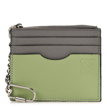 Loewe Soft Grained Calfskin Square Card Holder With Chain Pearl Grey Light Pale Green 1 of 8