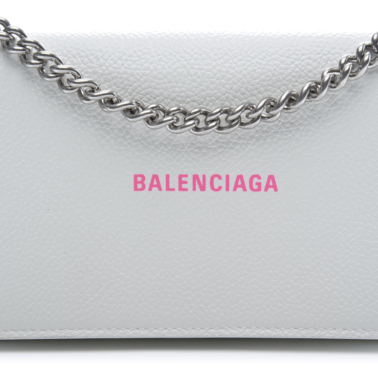 Grained Calfskin Logo Cash Phone Holder Wallet On Chain White Fluo Pink