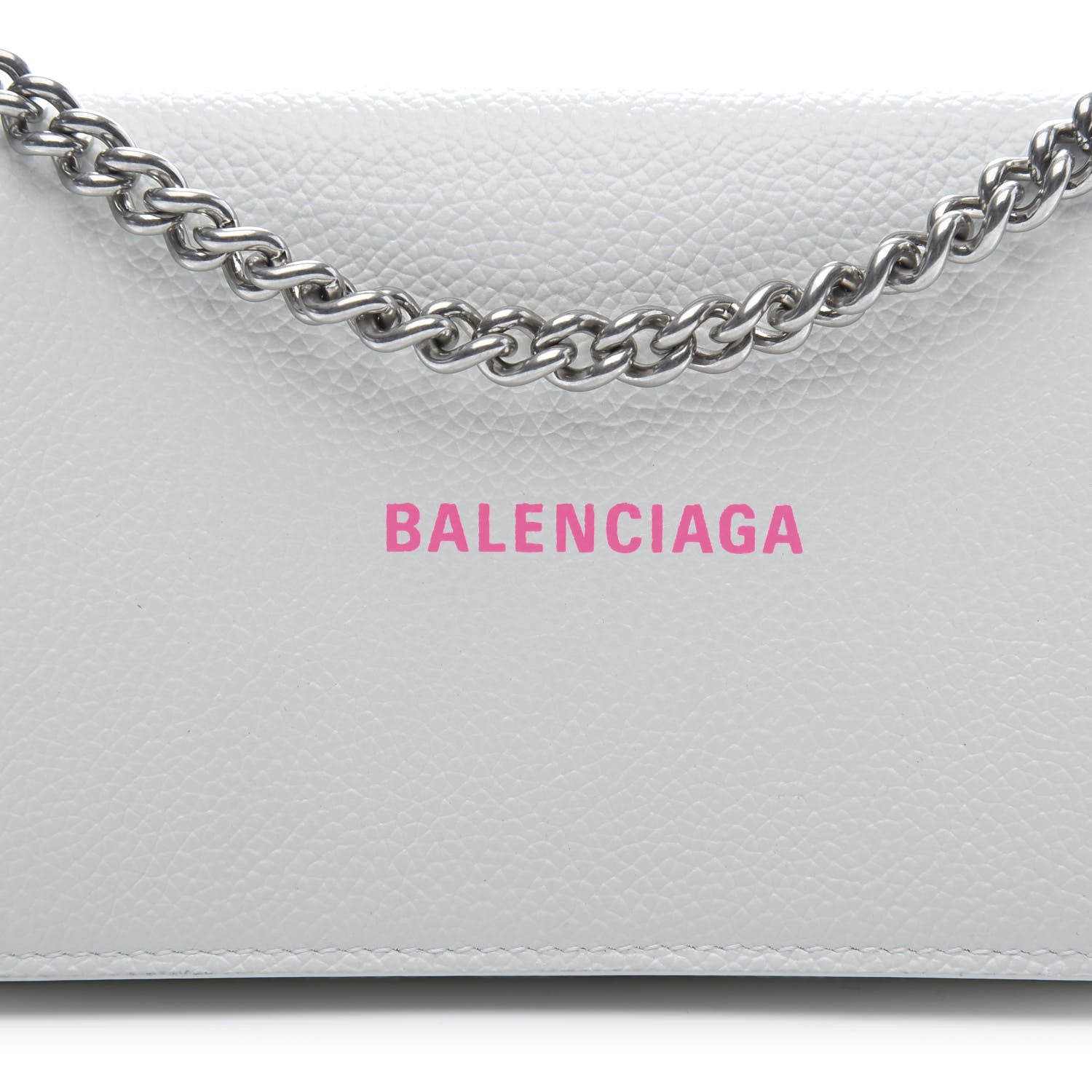 Balenciaga Grained Calfskin Logo Cash Phone Holder Wallet On Chain White Fluo Pink 9 of 9