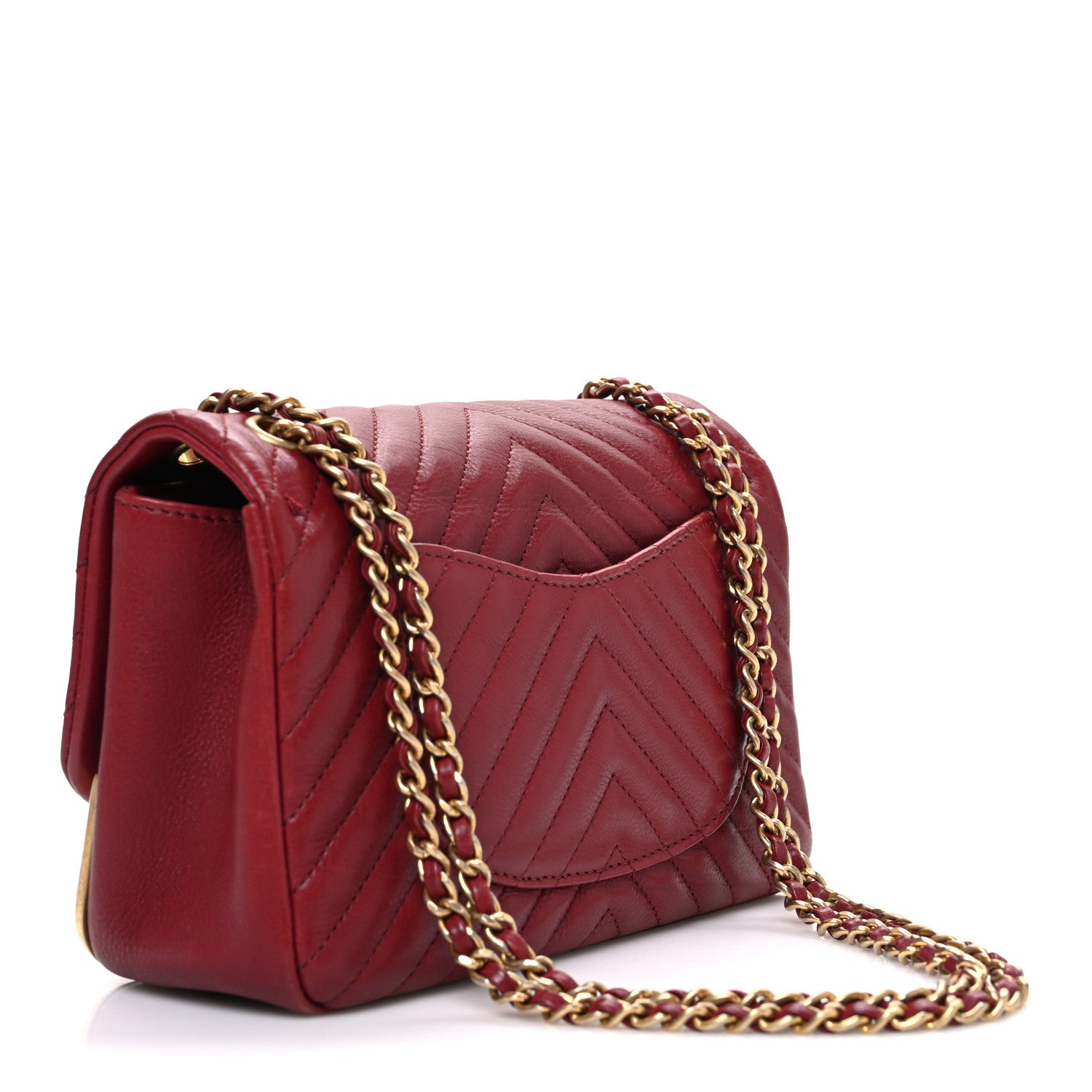 Chanel Calfskin Chevron Quilted Mini Rock The Corner Flap Red 3 of 10