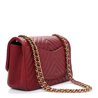 Chanel Calfskin Chevron Quilted Mini Rock The Corner Flap Red 3 of 10