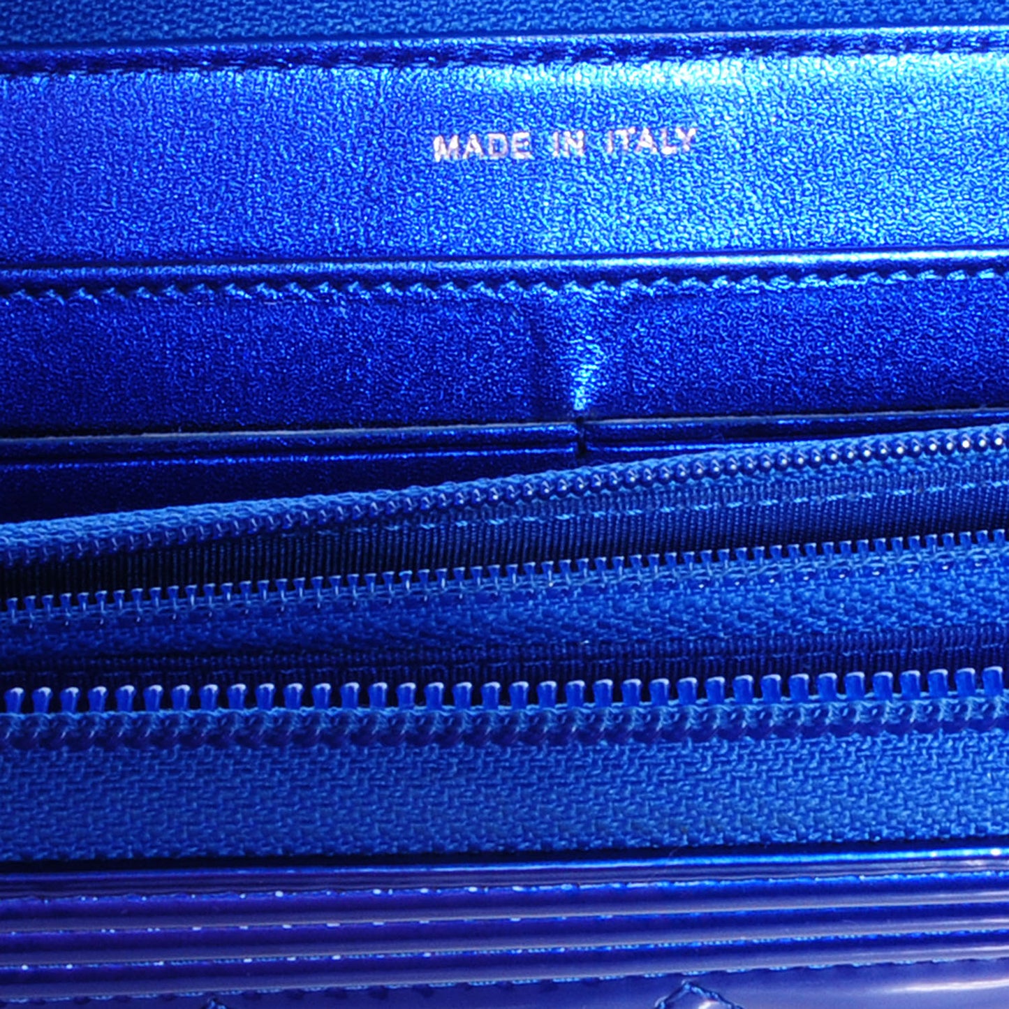 Metallic Patent Quilted Boy L-Gusset Zip Wallet Blue
