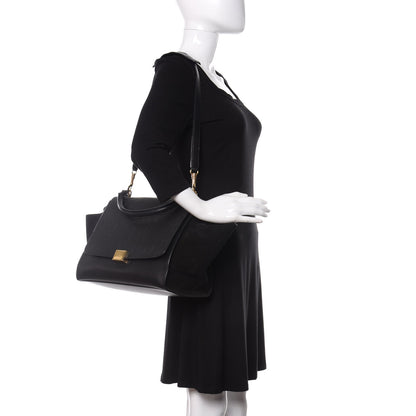 Celine Crocodile Embossed Calfskin Suede Medium Trapeze Black 2 of 15