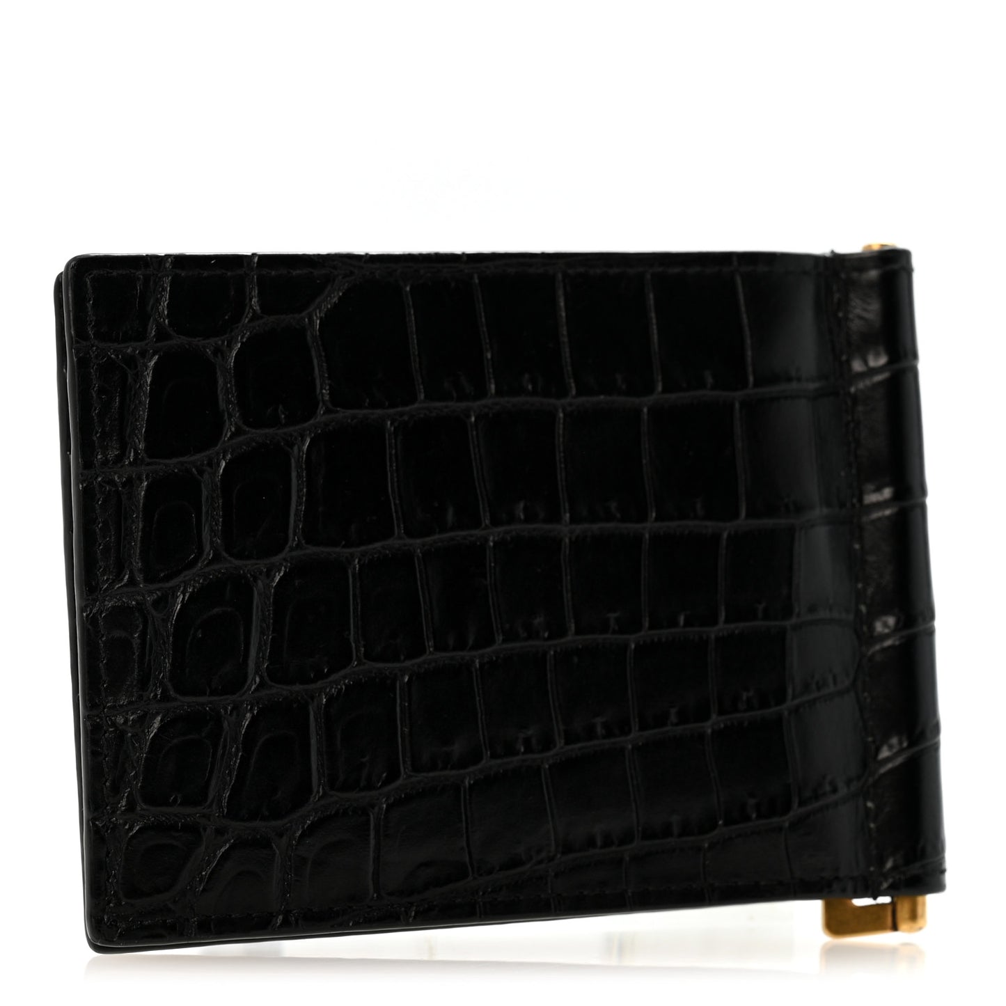 Calfskin Crocodile Embossed Tiny Monogram Bill Clip Wallet Black