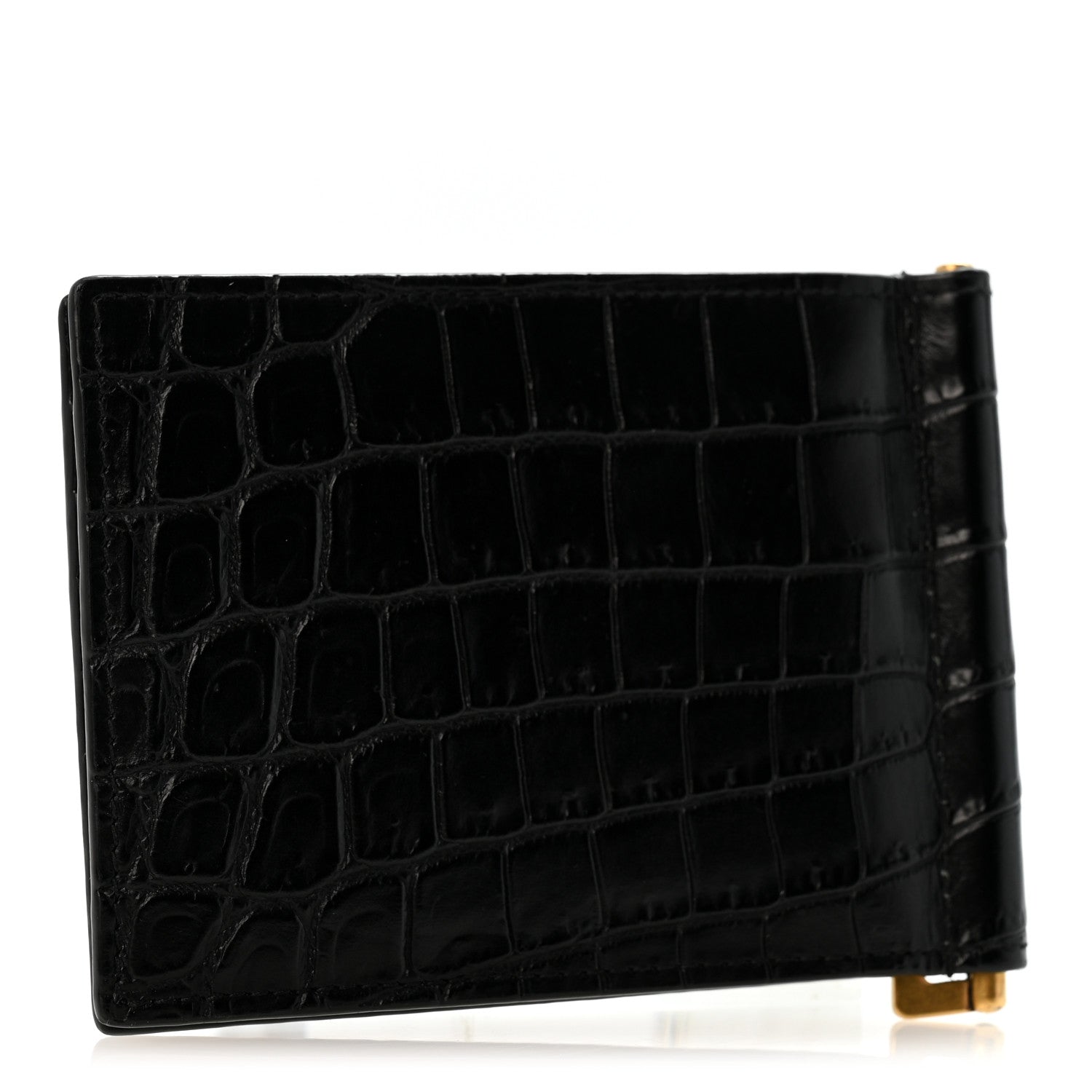 Saint Laurent Calfskin Crocodile Embossed Tiny Monogram Bill Clip Wallet Black 3 of 7