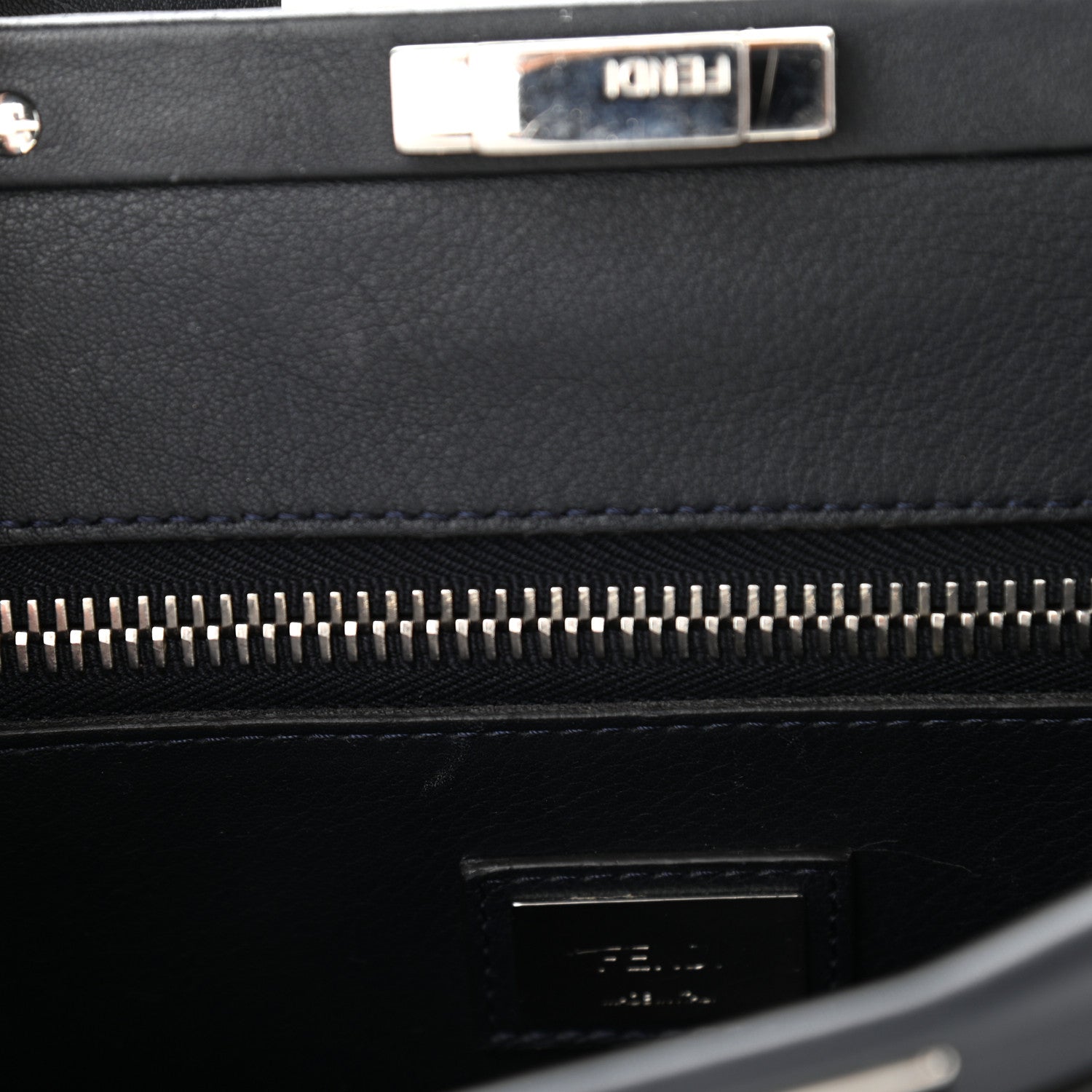 Fendi Vitello Seta Waves Bi-Color Medium Peekaboo Iconic Satchel Blue Notte Mostarda 15 of 20