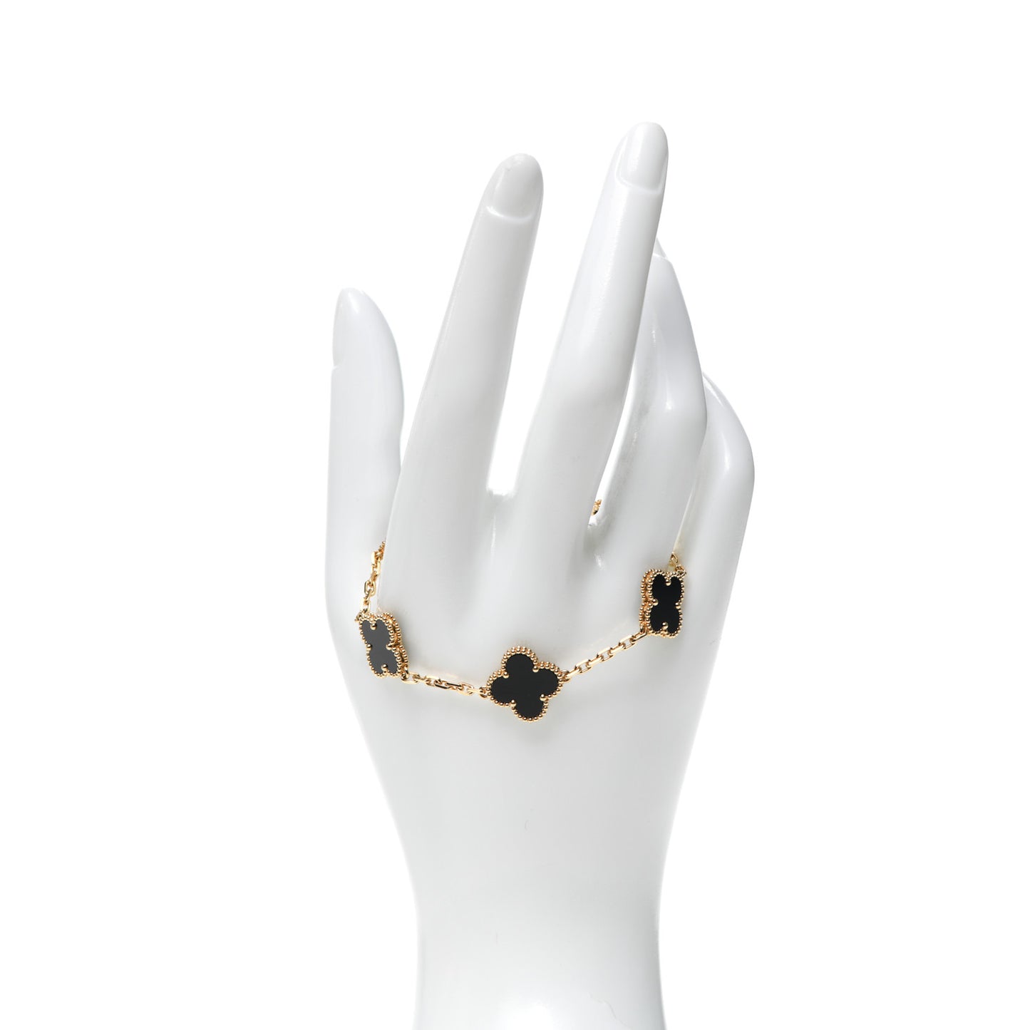 18K Yellow Gold Black Onyx 5 Motifs Vintage Alhambra Bracelet