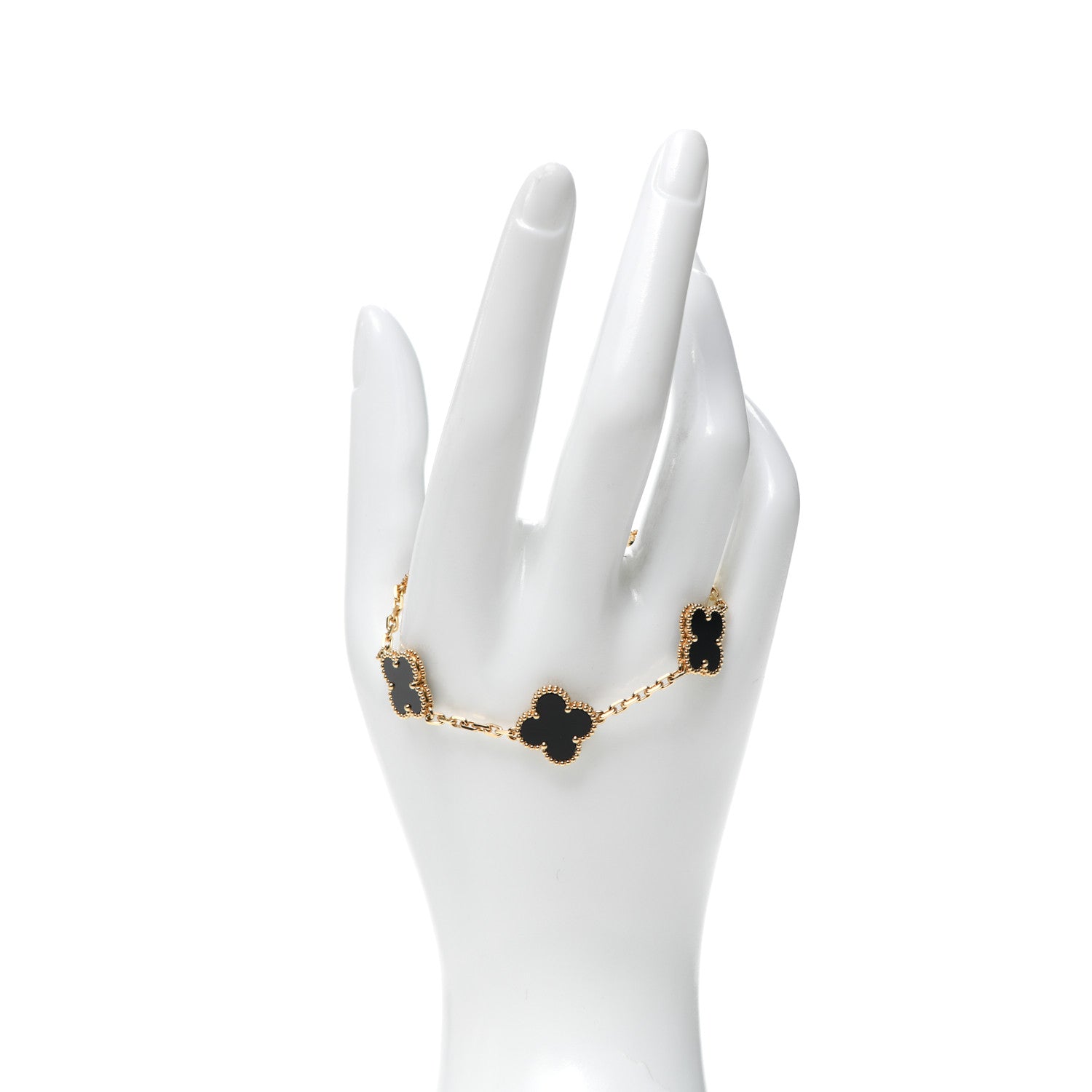 Van Cleef & Arpels 18K Yellow Gold Black Onyx 5 Motifs Vintage Alhambra Bracelet 2 of 8