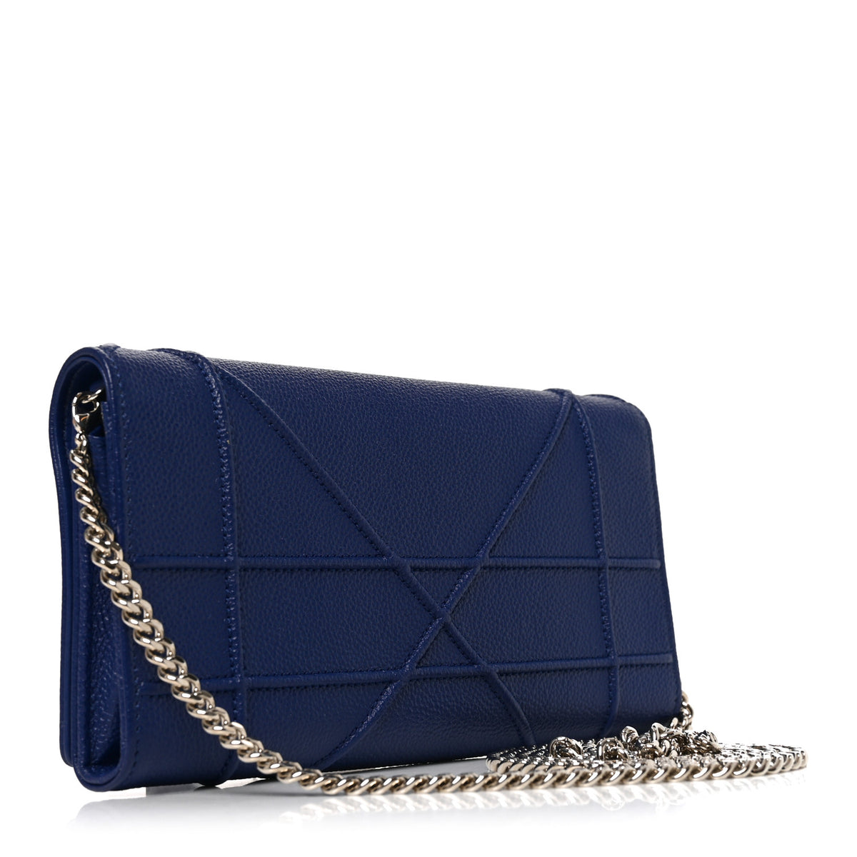 Grained Calfskin Diorama Croisiere Chain Wallet Blue