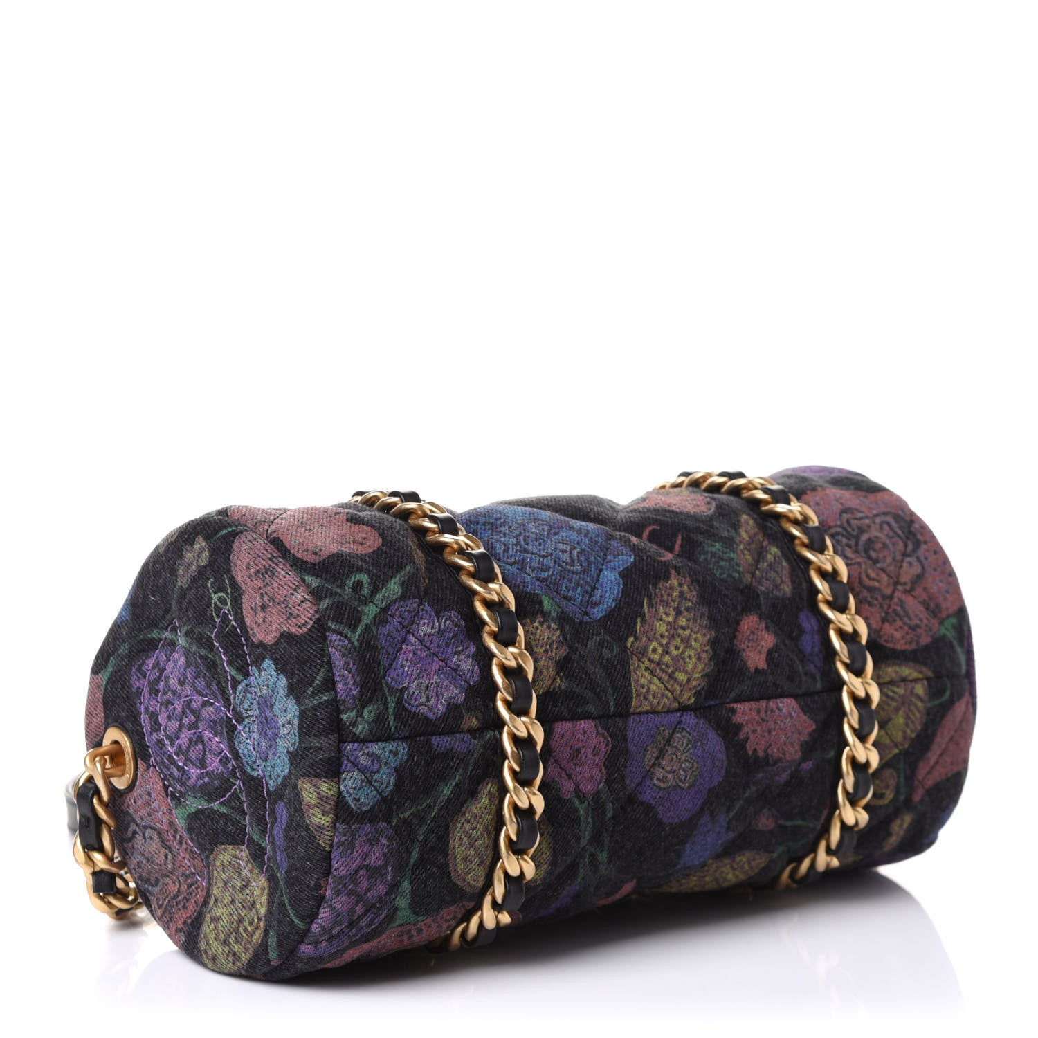 Chanel Denim Printed Destination Chenonceau Bowling Bag Charcoal Multicolor 4 of 11