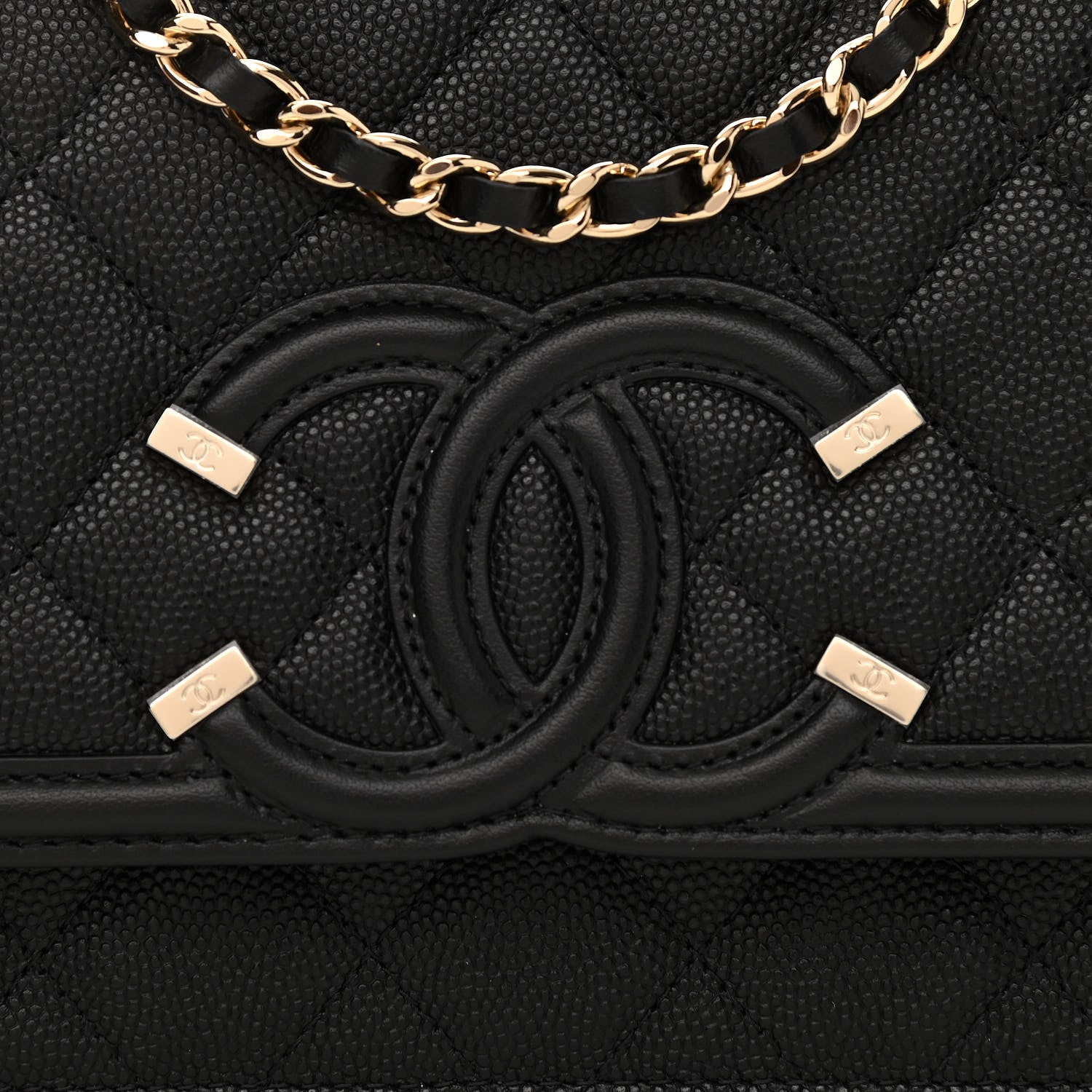 Chanel Caviar Quilted CC Filigree Wallet On Chain WOC Black 9 of 12