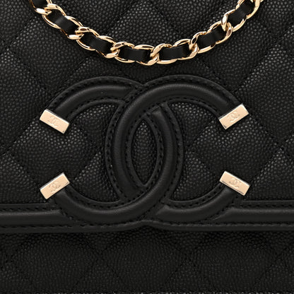 Chanel Caviar Quilted CC Filigree Wallet On Chain WOC Black 9 of 12