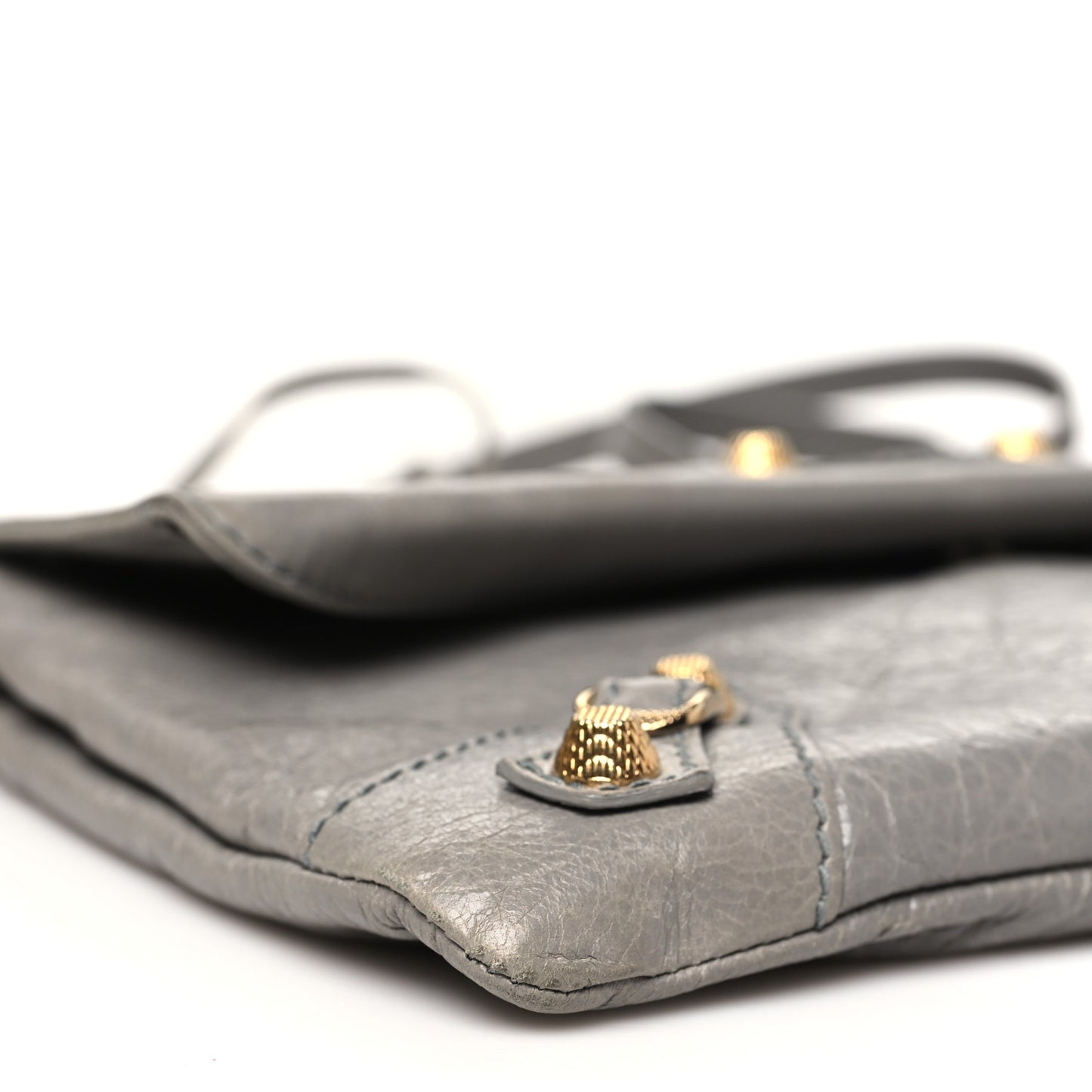 Agneau Giant 12 Gold Hardware Envelope Strap Clutch Gris Pyrite