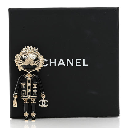 Chanel Enamel Crystal Pearl CC Lion Brooch Black White 4 of 4