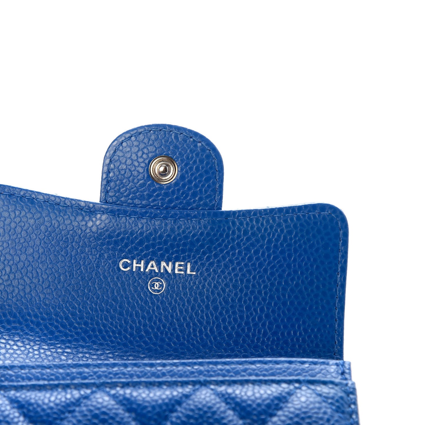 Caviar Quilted Flap Card Holder Wallet Blue