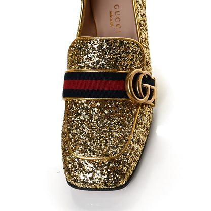 Gucci Glitter Nappa Web Peyton 75mm Loafer Pumps 36.5 Oro Vecchio 11 of 13