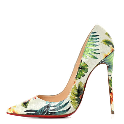 Christian Louboutin Crackled Calfskin Hawaii Print So Kate 120 Pumps 39 White Multi 1 of 9