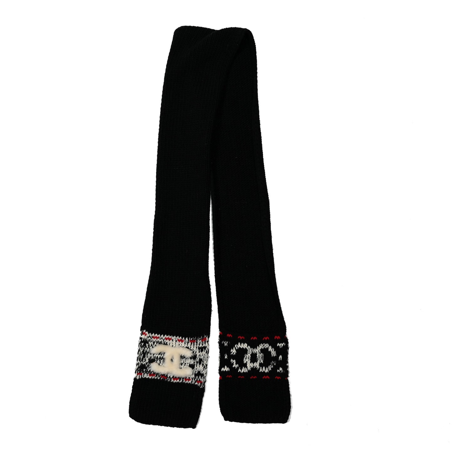 Wool Shearling CC Scarf Black White