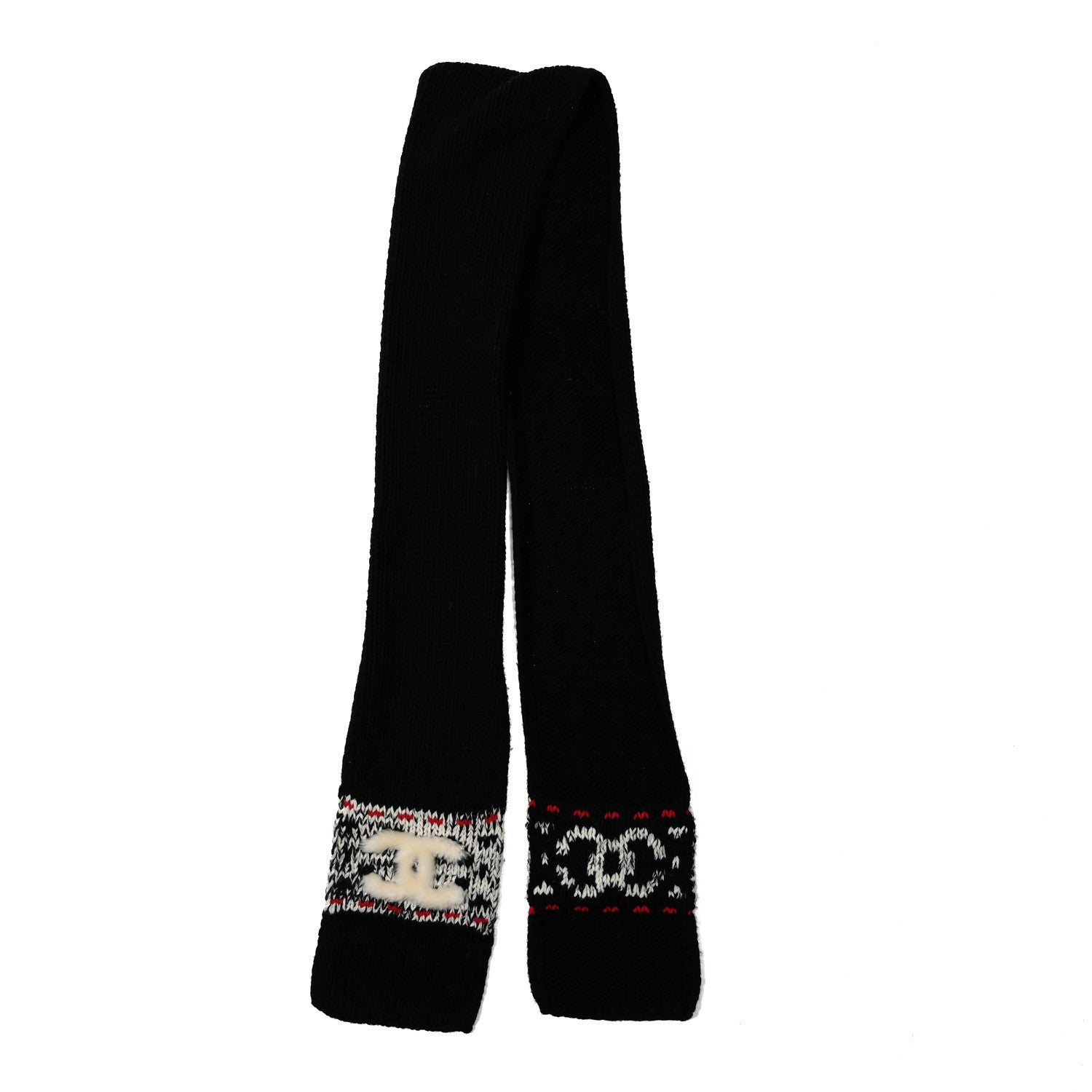 Chanel Wool Shearling CC Scarf Black White 2 of 3