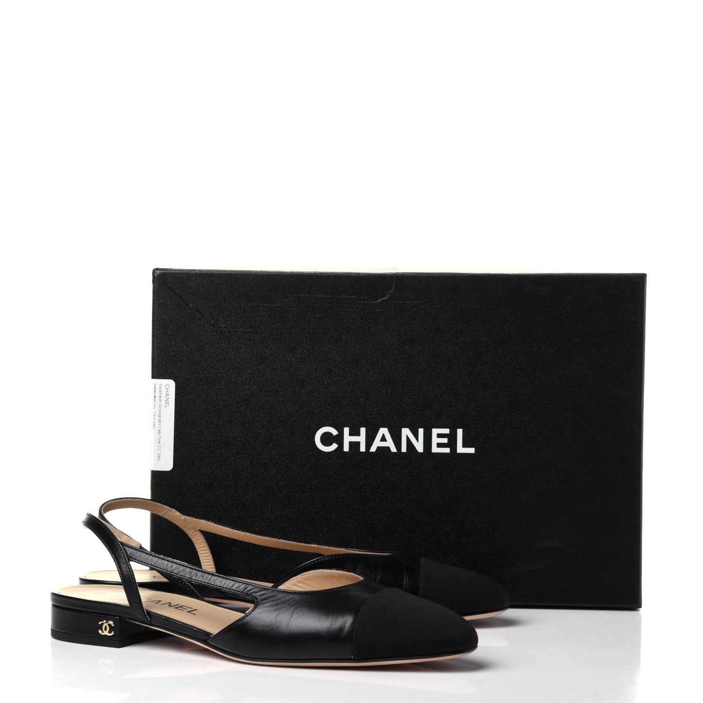 Goatskin Grosgrain Cap Toe CC Slingback Sandals 38 Black