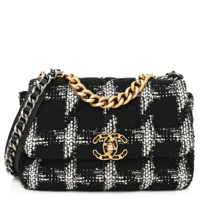 Chanel Tweed Quilted Medium Chanel 19 Flap Black White 1 of 10