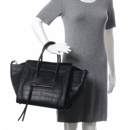 Celine Crocodile Embossed Small Phantom Luggage Black 2 of 8