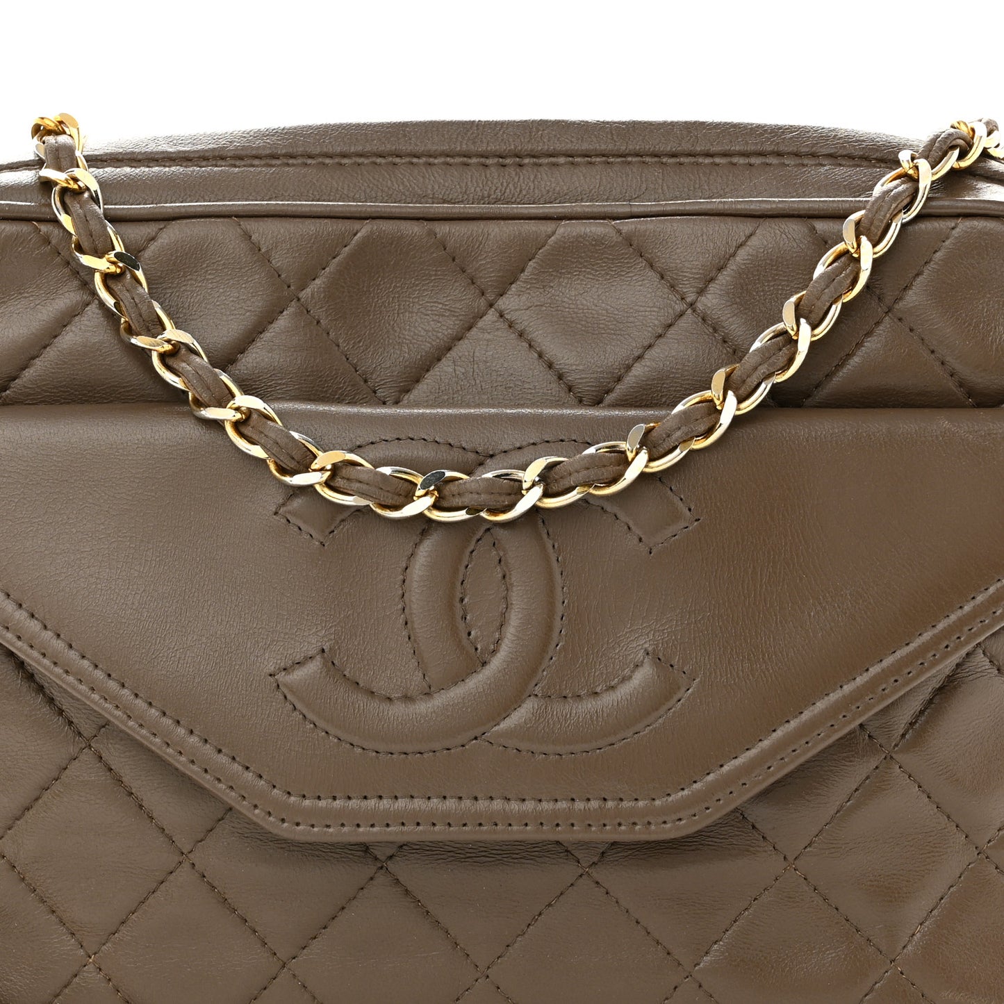 Lambskin Quilted Tassel Camera Case Brown