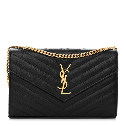 Saint Laurent Grain De Poudre Matelasse Chevron Monogram Chain Wallet Black 1 of 9
