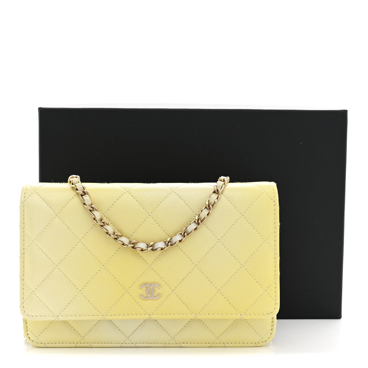 Chanel Iridescent Goatskin Quilted Wallet on Chain WOC Light Yellow 11 of 11