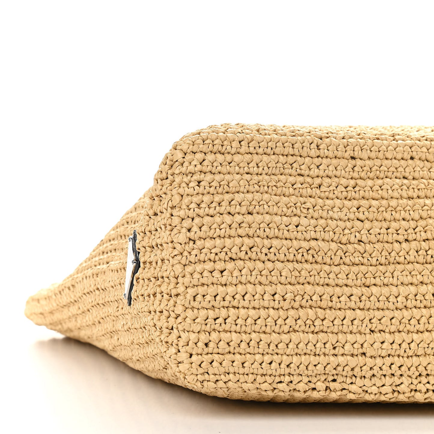 Yarn Raffia Effect Crochet Embroidered Logo Tote Naturale