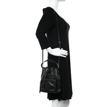 Prada Glace Calfskin Embossed Secchiello Bucket Bag Black 2 of 13