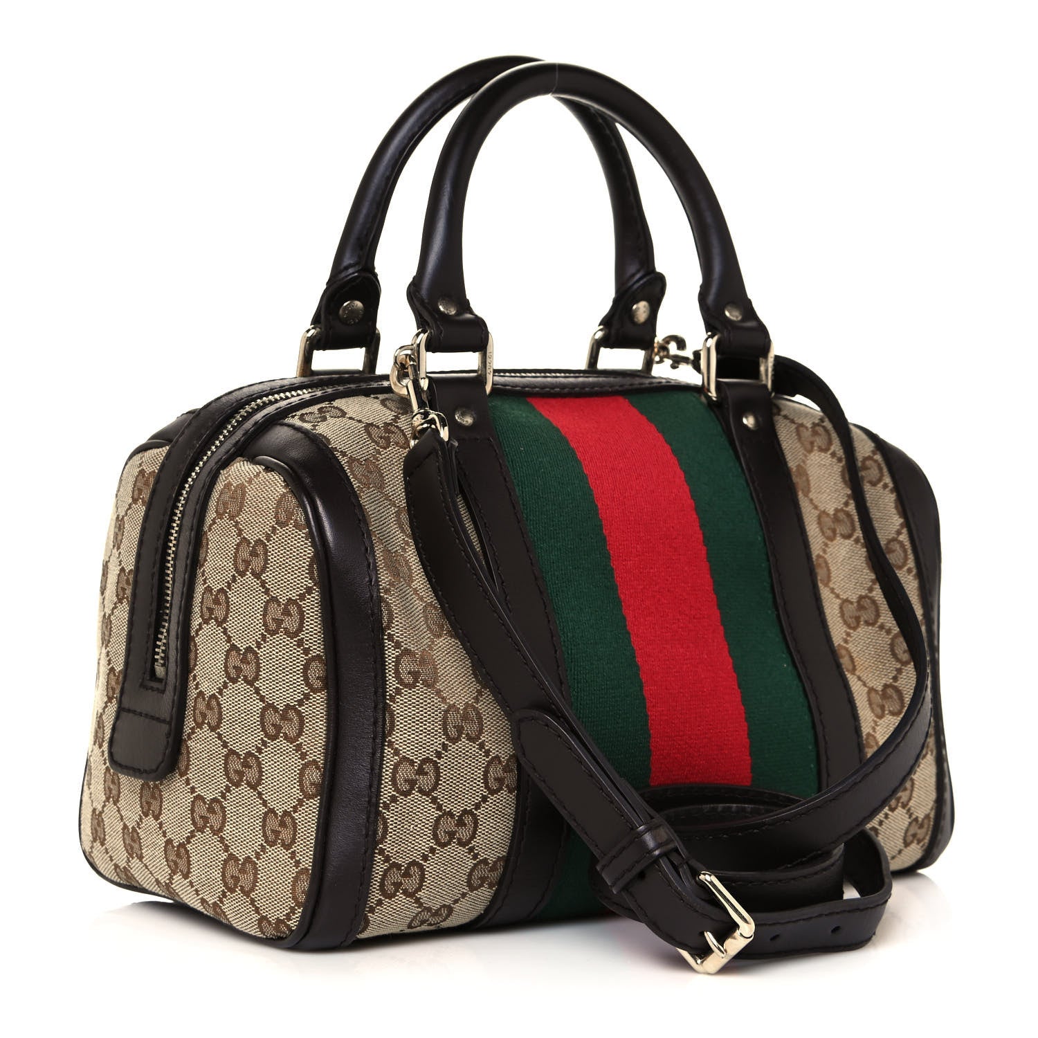 Gucci Monogram Vintage Web Small Boston Dark Brown 2 of 14
