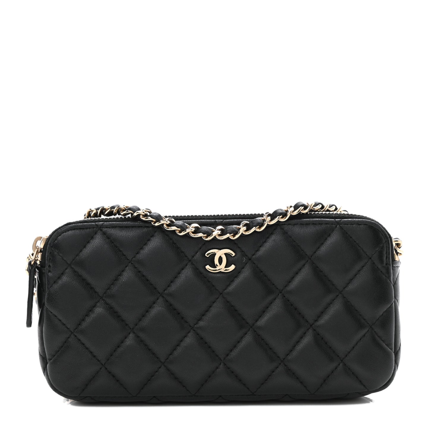 Lambskin Quilted Small Clutch With Chain Black