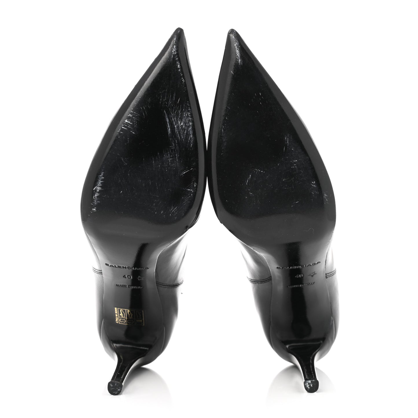 Shiny Sheepskin Pointed Toe Booties 40 Black