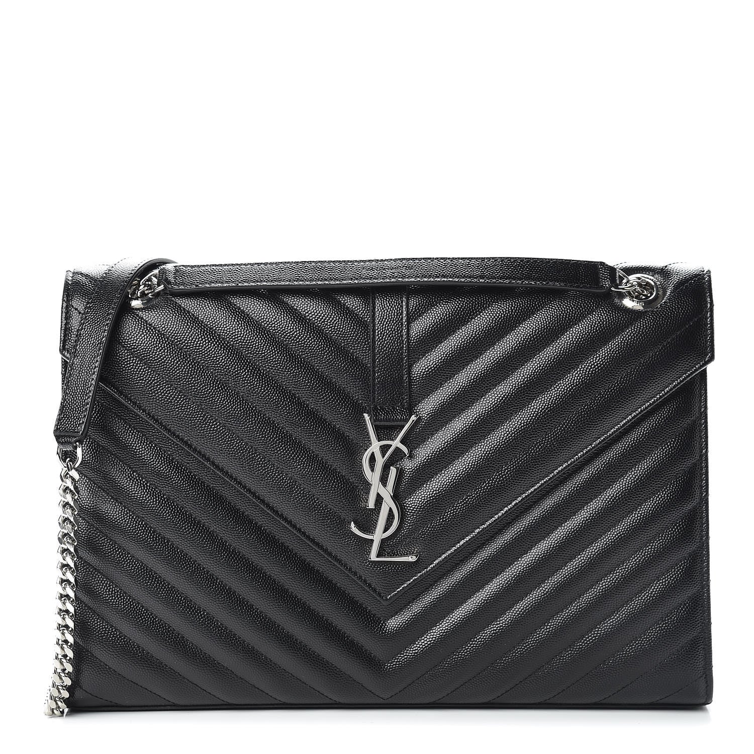 Saint Laurent Grain De Poudre Matelasse Chevron Large Monogram Satchel Black 1 of 14